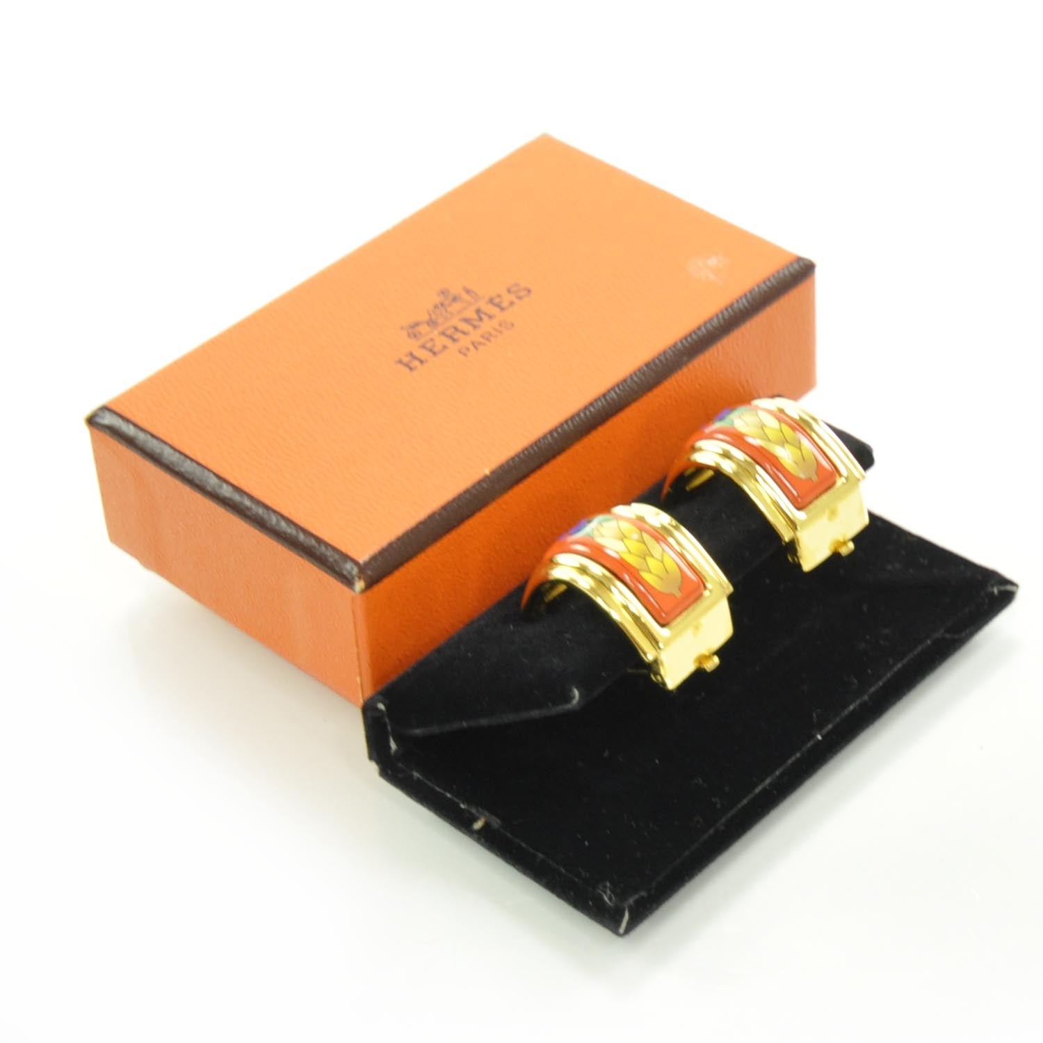 Hermes Enamel Floral Huggie Clip On Earrings Gold 3 of 3