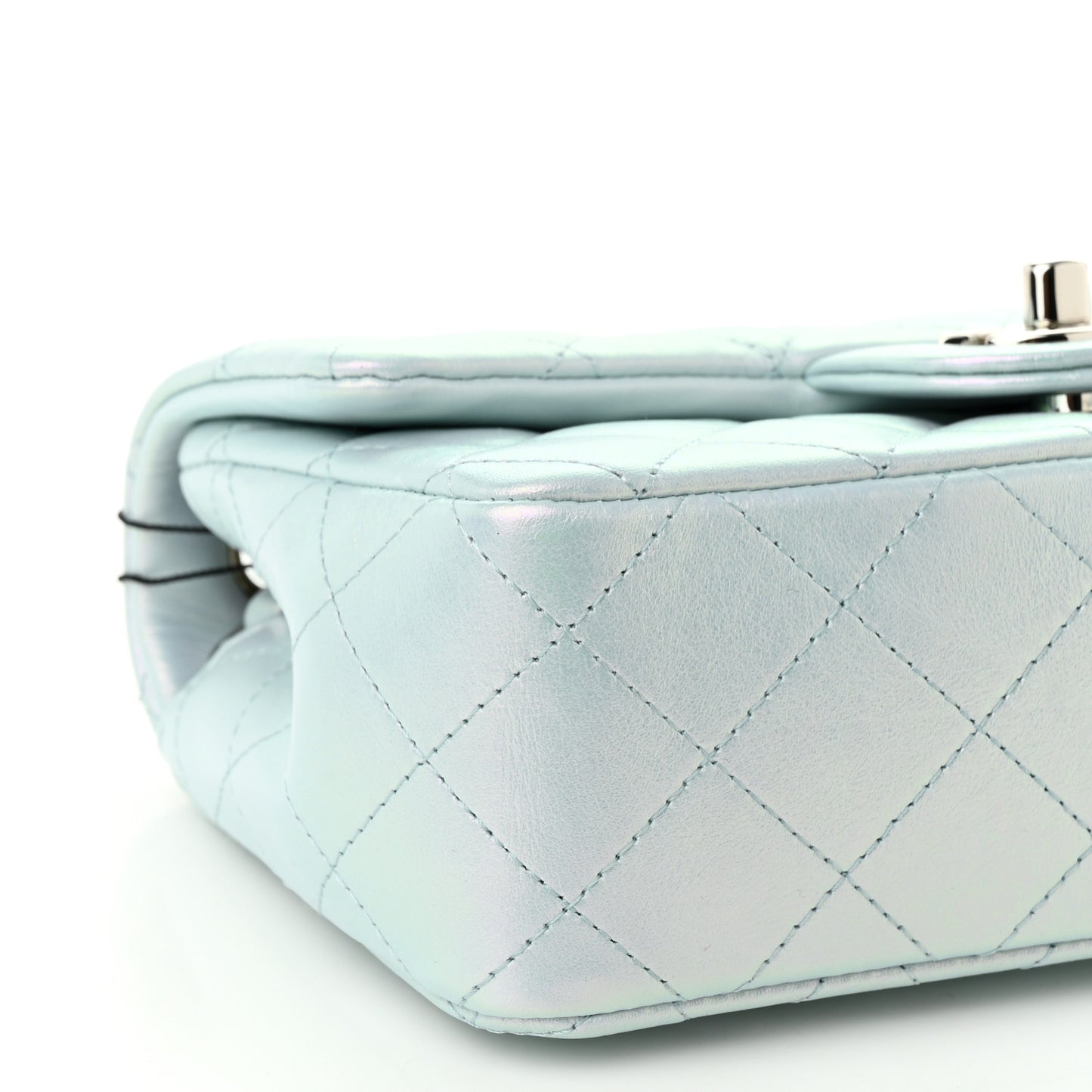 Iridescent Calfskin Quilted Mini Rectangular Flap Light Blue