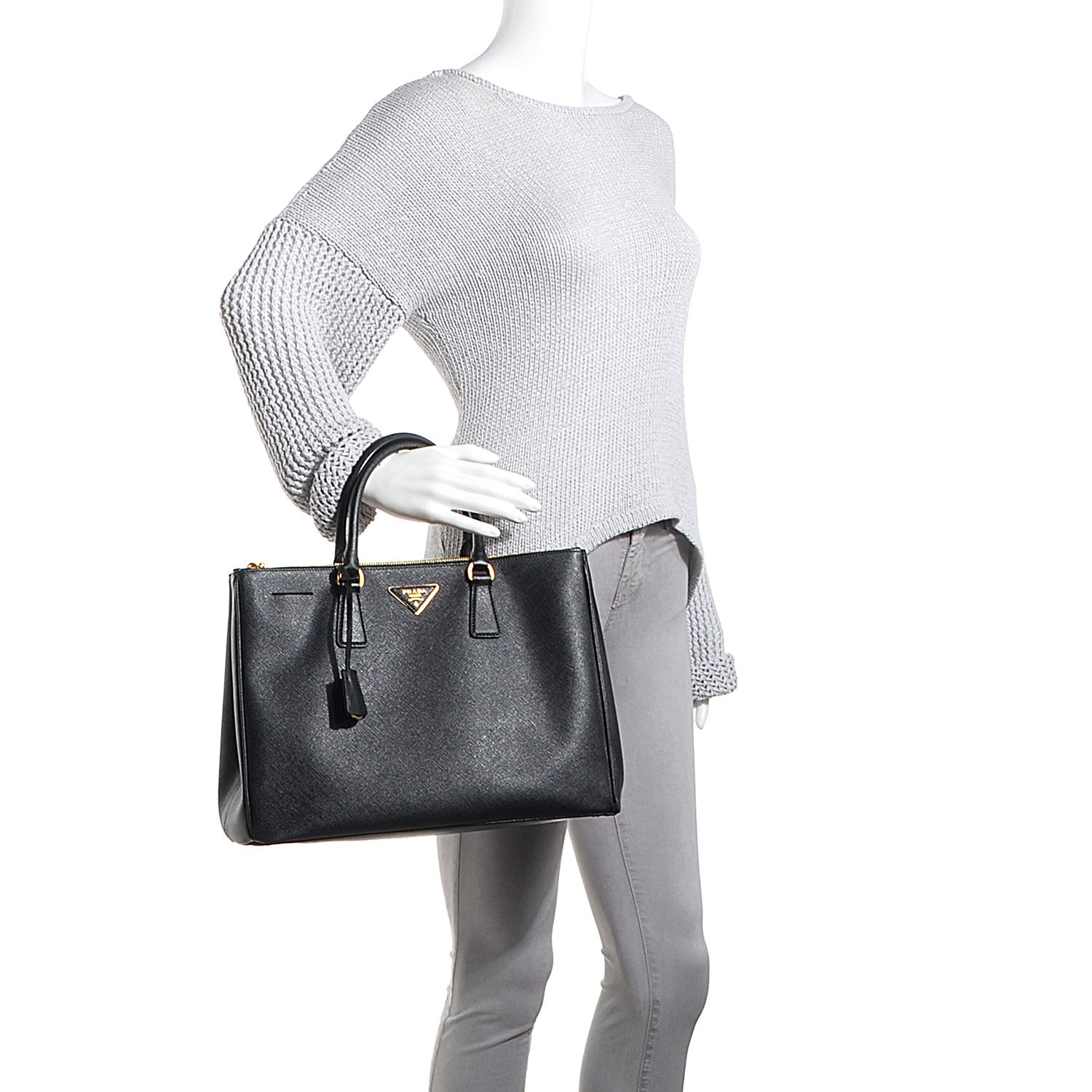 Prada Saffiano Lux Large Double Zip Tote Nero Black 2 of 12