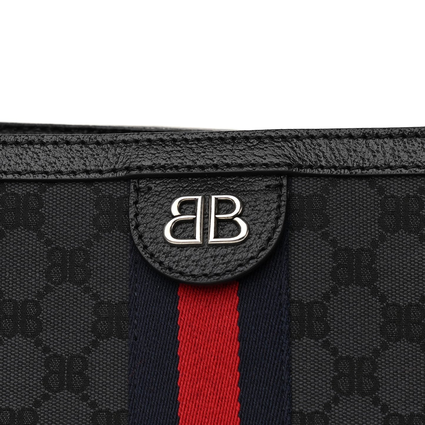 X BALENCIAGA BB Monogram Web Graffiti Medium Ophidia Shopping Tote Black