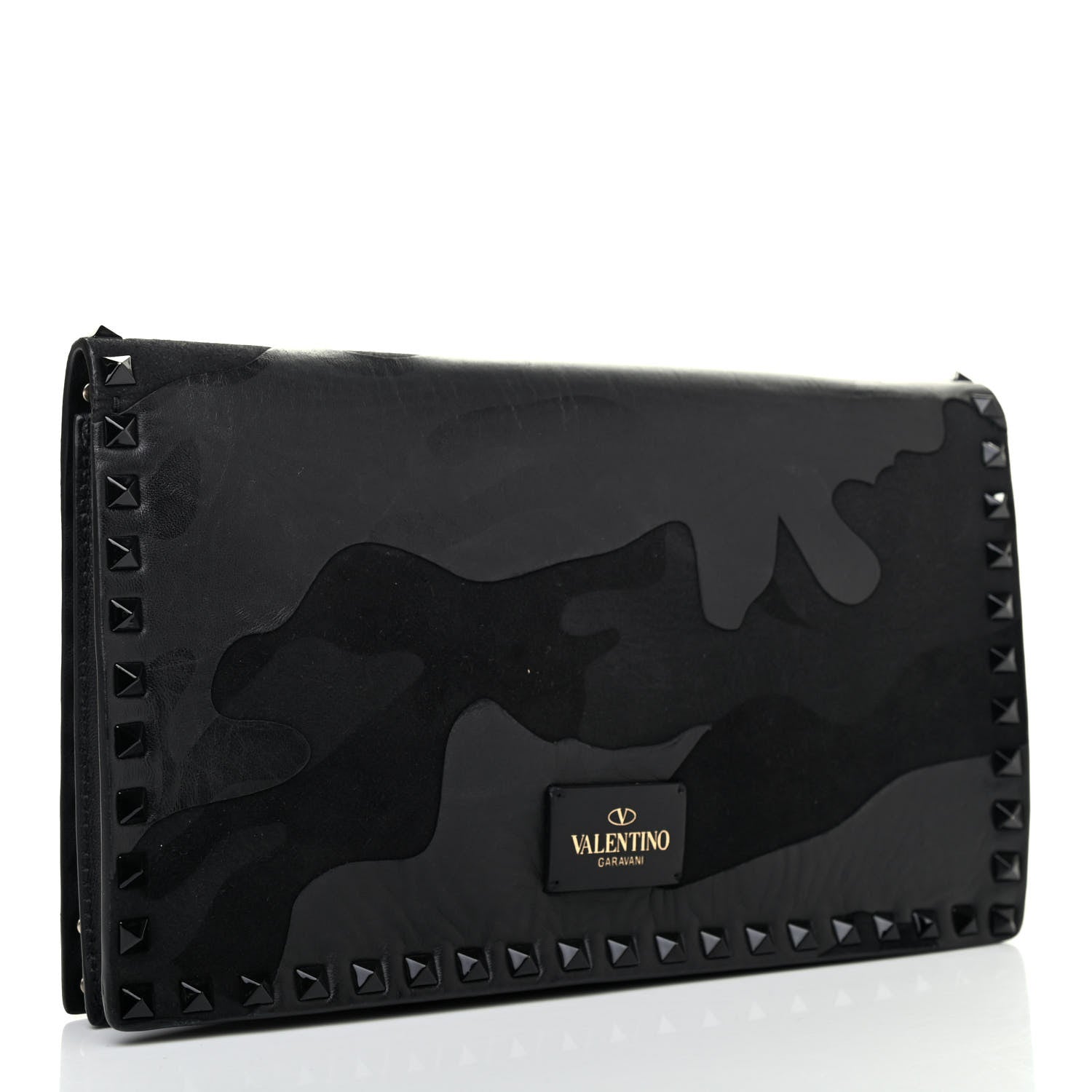 Valentino Garavani Nappa Canvas Camouflage Rockstud Wristlet Clutch Black 2 of 4