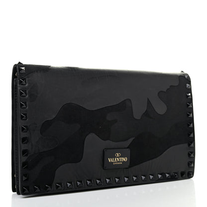 Valentino Garavani Nappa Canvas Camouflage Rockstud Wristlet Clutch Black 2 of 4