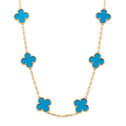 Van Cleef & Arpels 18K Yellow Gold Blue Agate 10 Motifs Vintage Alhambra Necklace 1 of 7