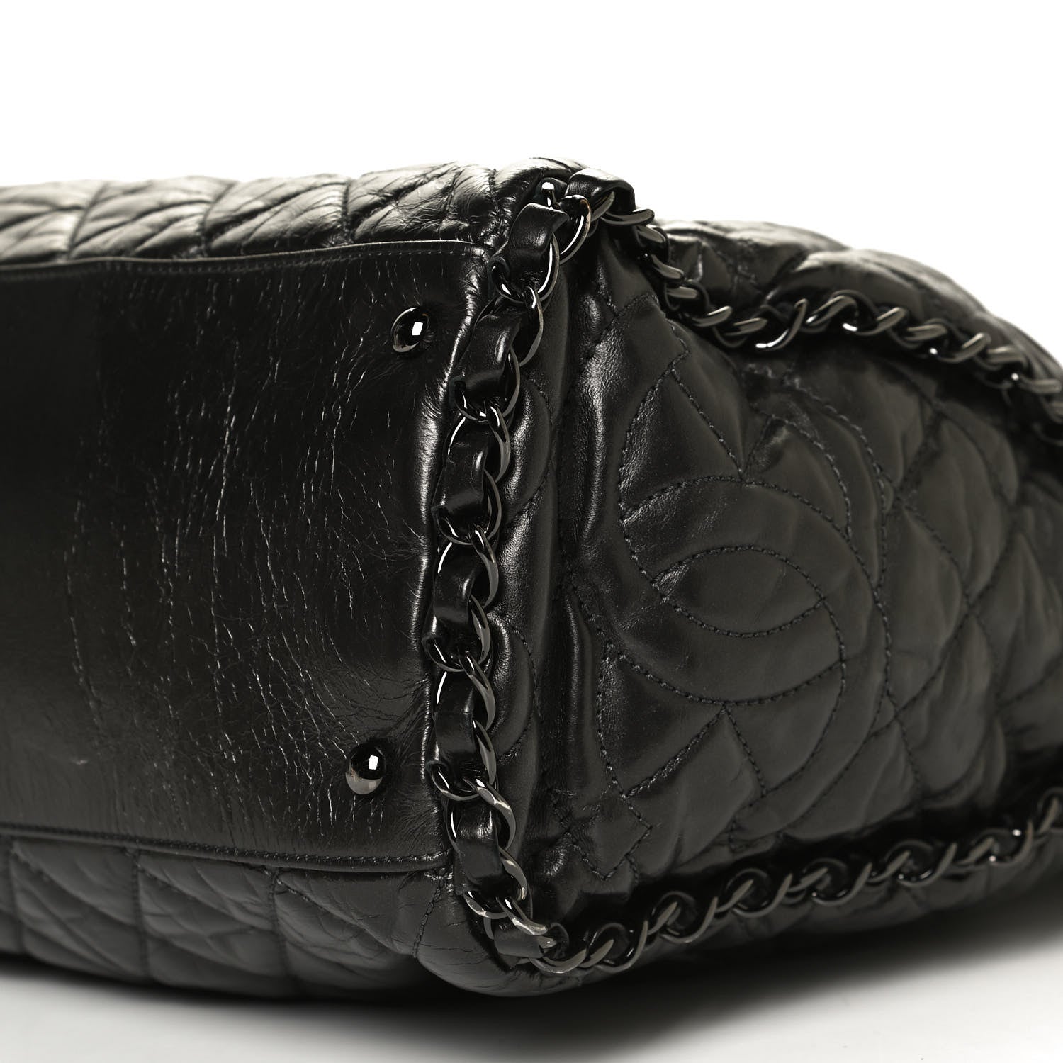 Chanel Metallic Calfskin Quilted Large Chain Me Hobo Dark Grey 9 of 10