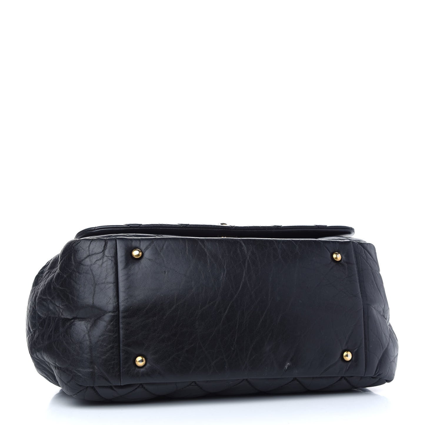 Aged Calfskin Quilted Large Pondichery Flap Black