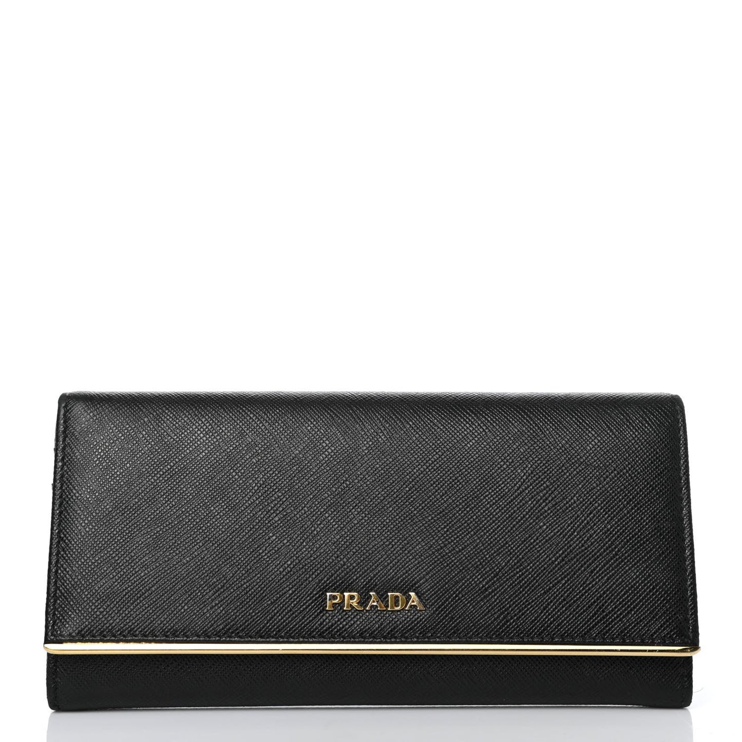 Saffiano Metal Bar Continental Flap Wallet Black