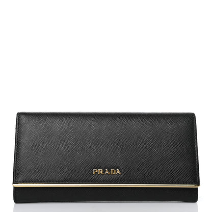 Prada Saffiano Metal Bar Continental Flap Wallet Black 2 of 5