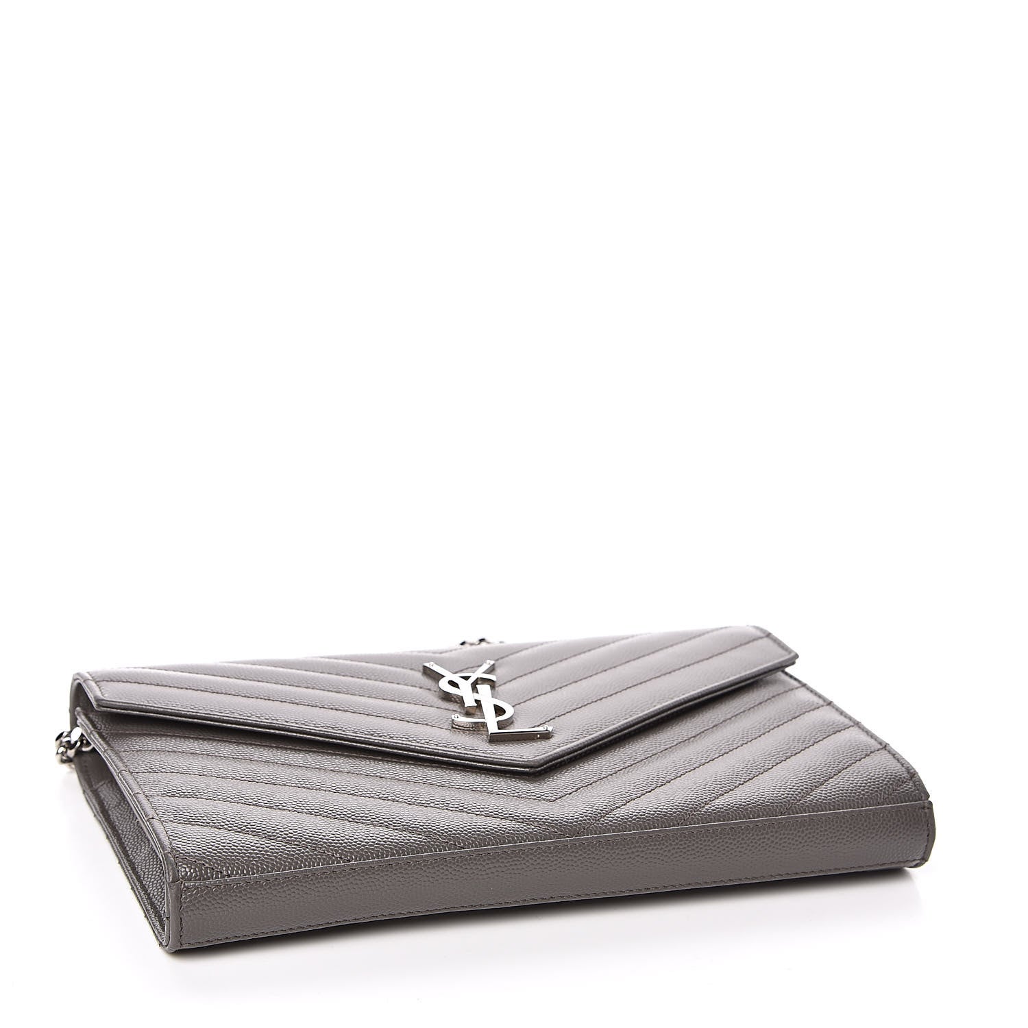 Saint Laurent Grain De Poudre Matelasse Chevron Monogram Chain Wallet Fog 4 of 12