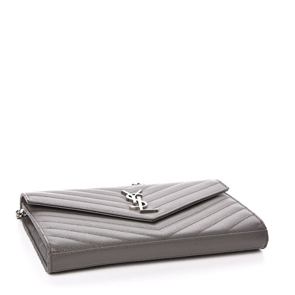 Saint Laurent Grain De Poudre Matelasse Chevron Monogram Chain Wallet Fog 4 of 12
