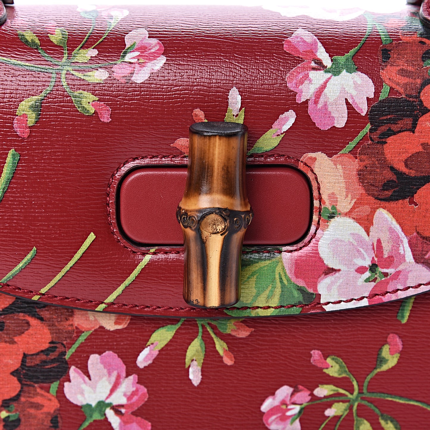 Shangai Calfskin Blooms Print Small Classic Bamboo Top Handle Bag Romantic Ceries Multicolor