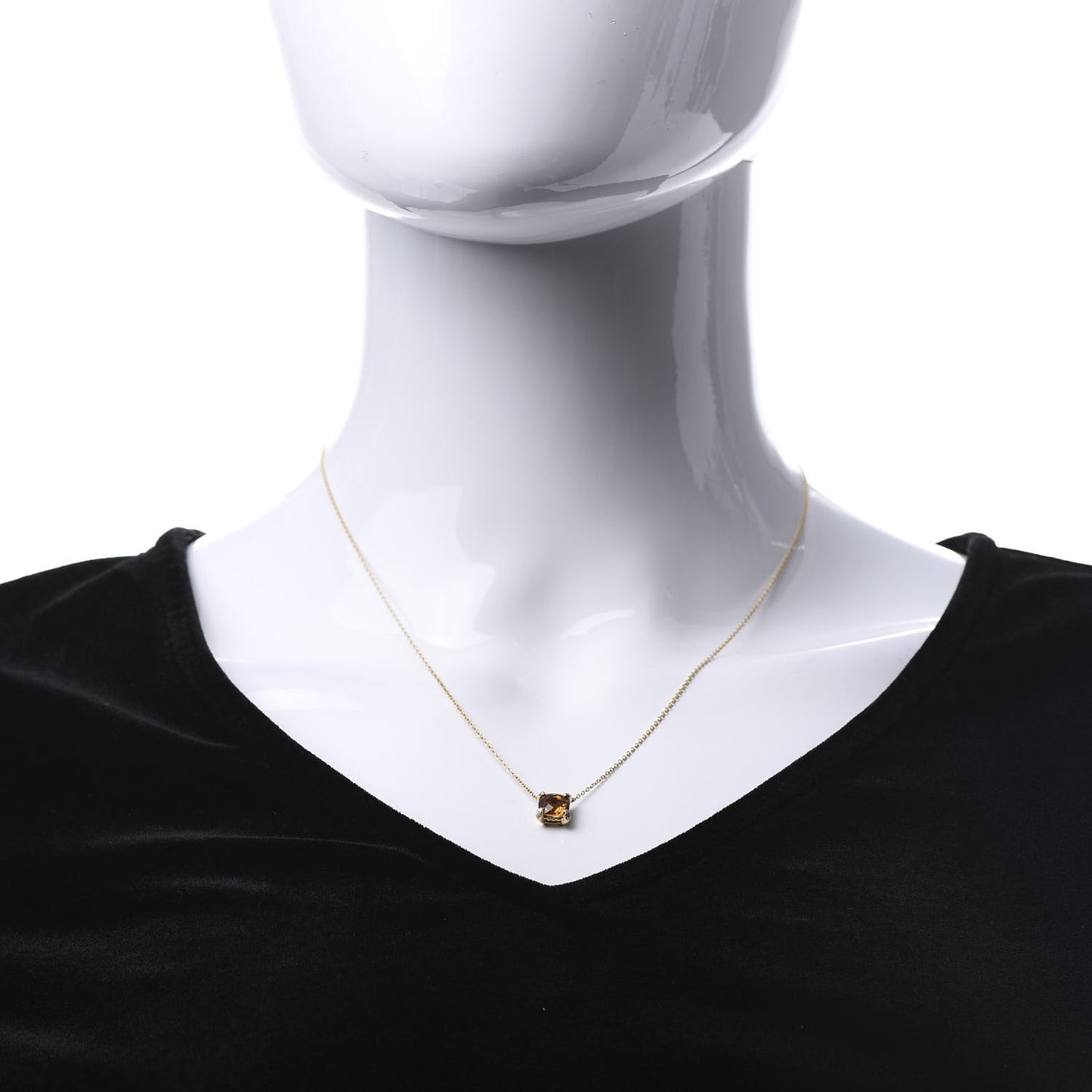 18K Yellow Gold Diamond Citrine 7mm Petite Chatelaine Pendant Necklace