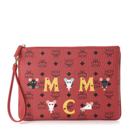 MCM Visetos Year Of The Mouse Wristlet Zip Pouch Viva Red 1 of 7