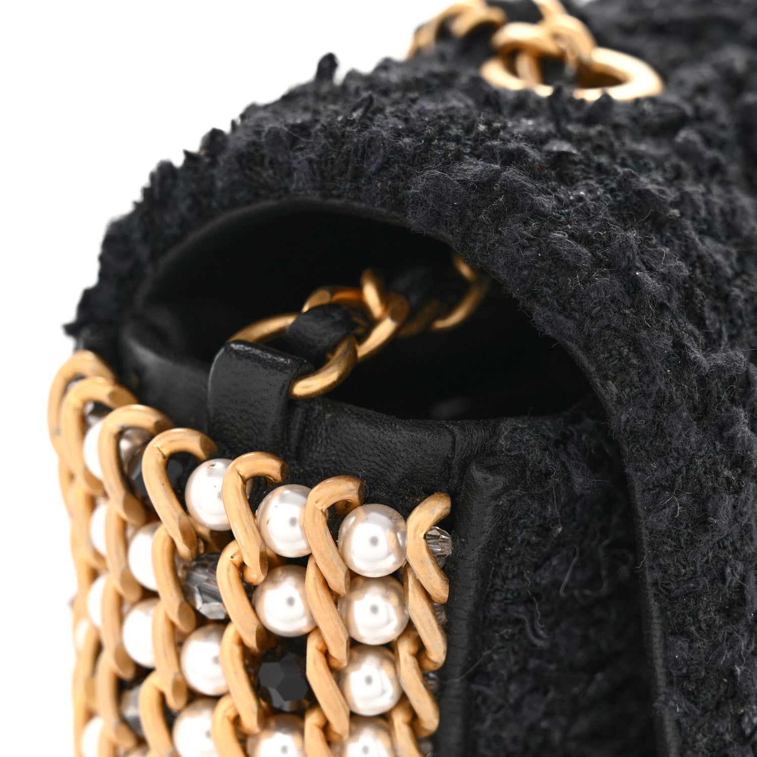 Chanel Tweed Quilted Mini Side Pearl Flap Bag Black 37 of 37