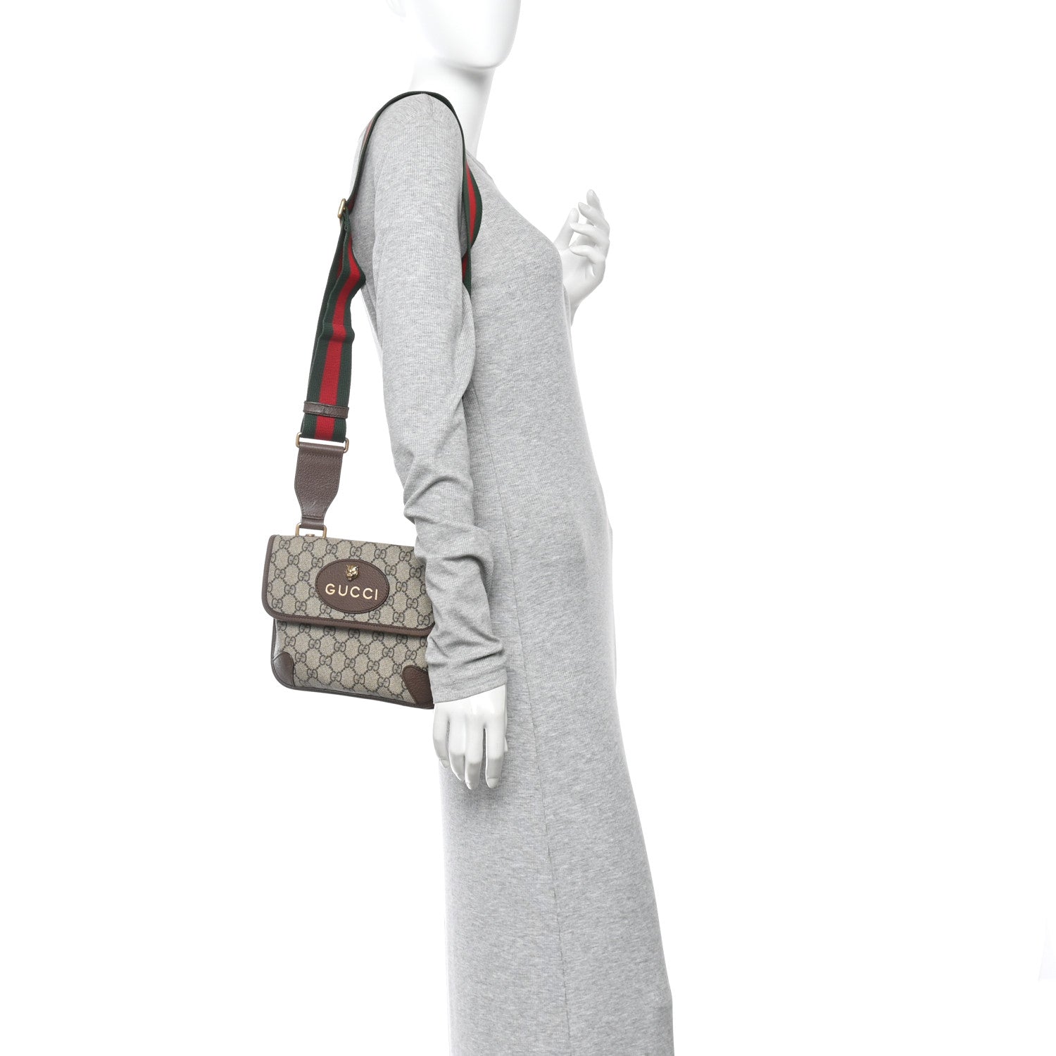Gucci GG Supreme Monogram Web Small Neo Vintage Double Flap Messenger Bag Beige New Acero 2 of 12