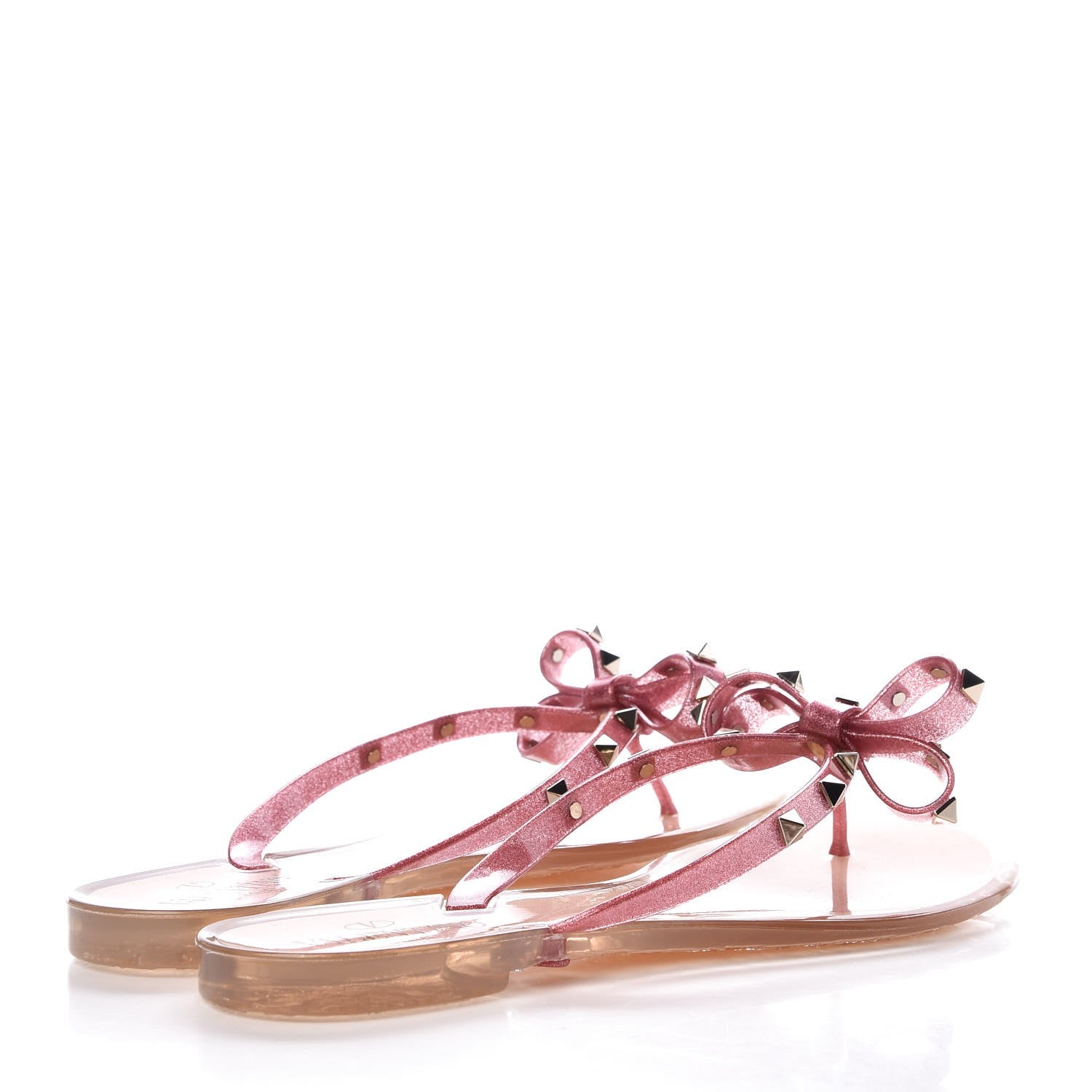 Valentino Garavani PVC Jelly Glitter Rockstud Bow Thong Sandals 41 Pink 4 of 8