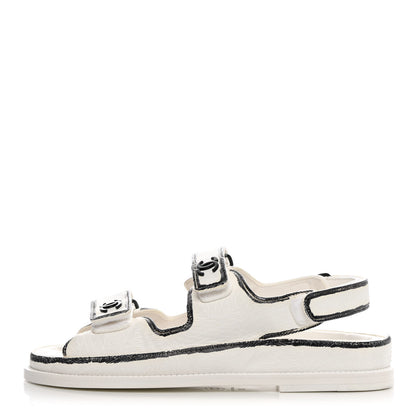 Chanel Calfskin Printed Velcro Dad Sandals 38 White Black 1 of 9