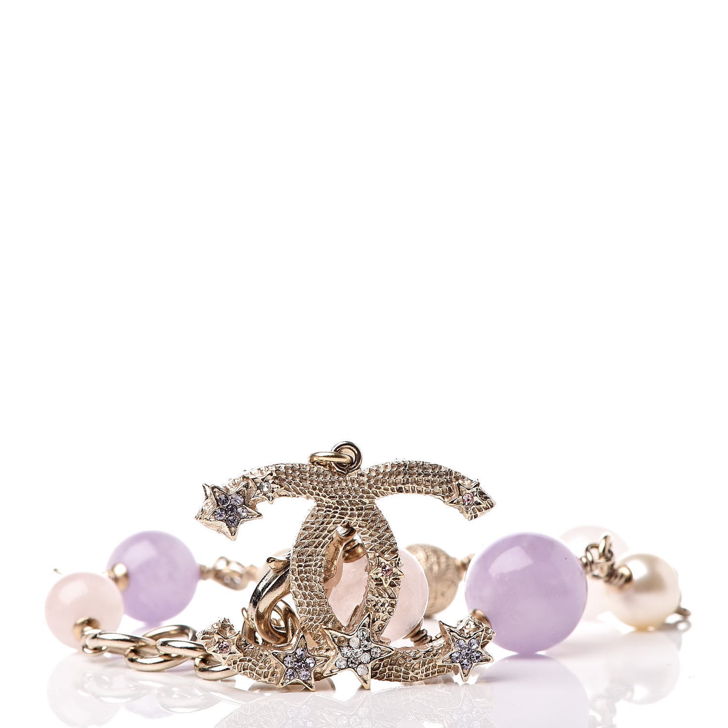 Pearl Beaded Crystal Star CC Bracelet Purple Gold