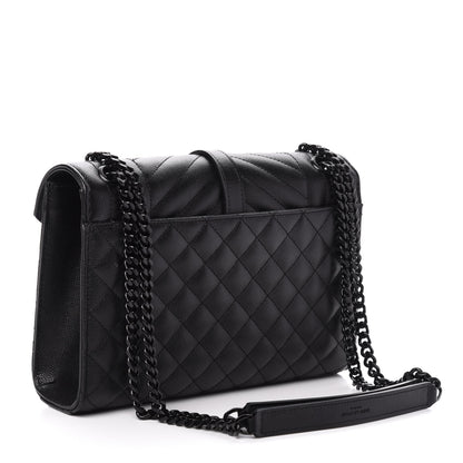 Saint Laurent Grain De Poudre Textured Mixed Matelasse Triquilt Medium Monogram Satchel Black 4 of 10