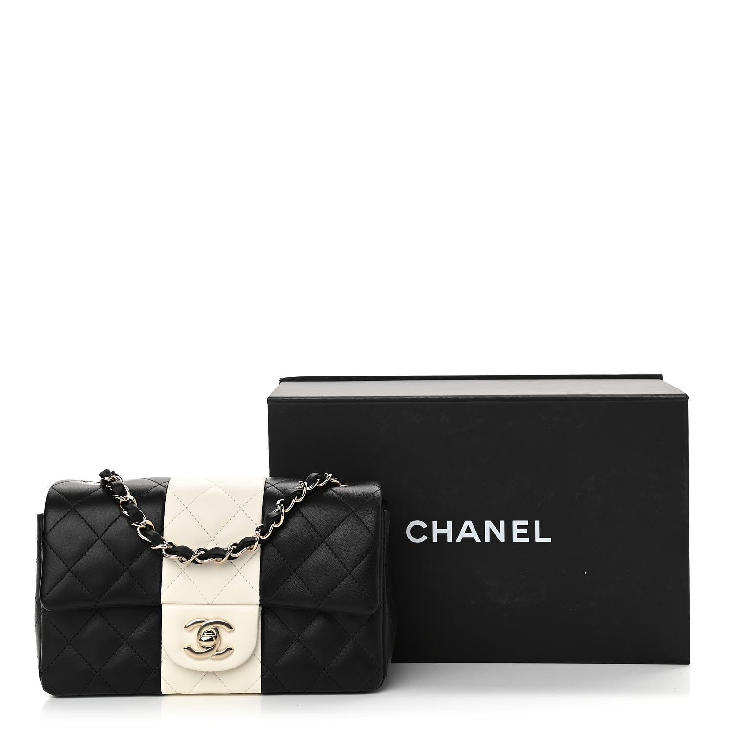 Chanel Lambskin Quilted Mini Rectangular Flap Black White 13 of 13