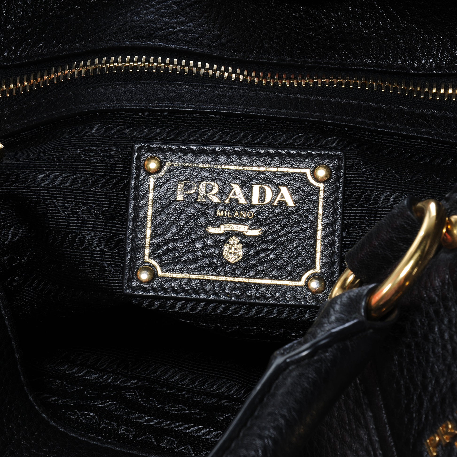 Prada Vitello Daino Pushlock Tote Black 5 of 10