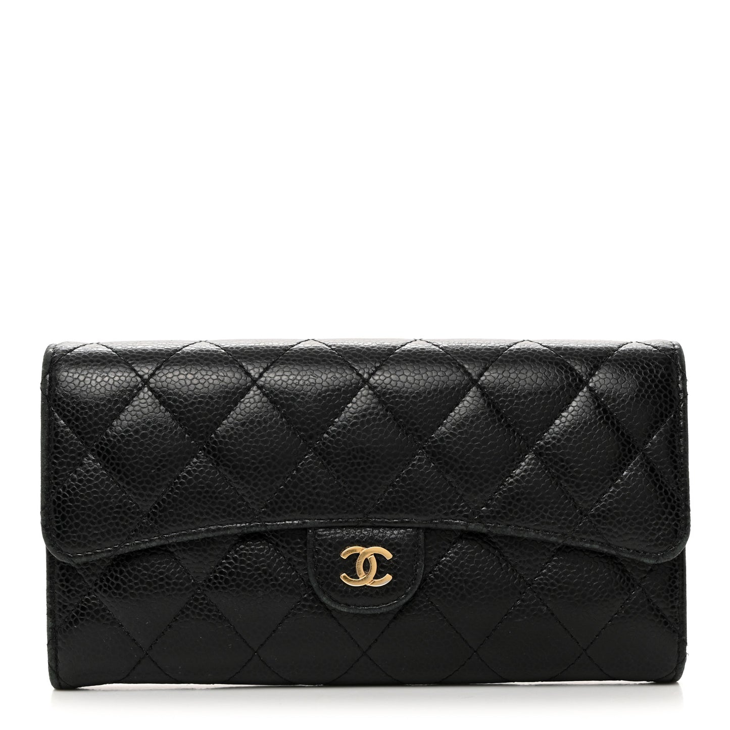 Caviar Quilted Long Flap Wallet Black