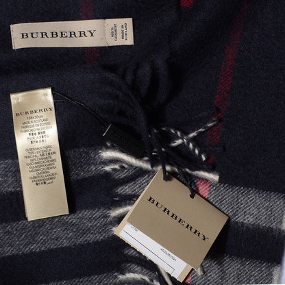 Burberry Cashmere Giant Check Fringe Scarf Navy 5 of 5