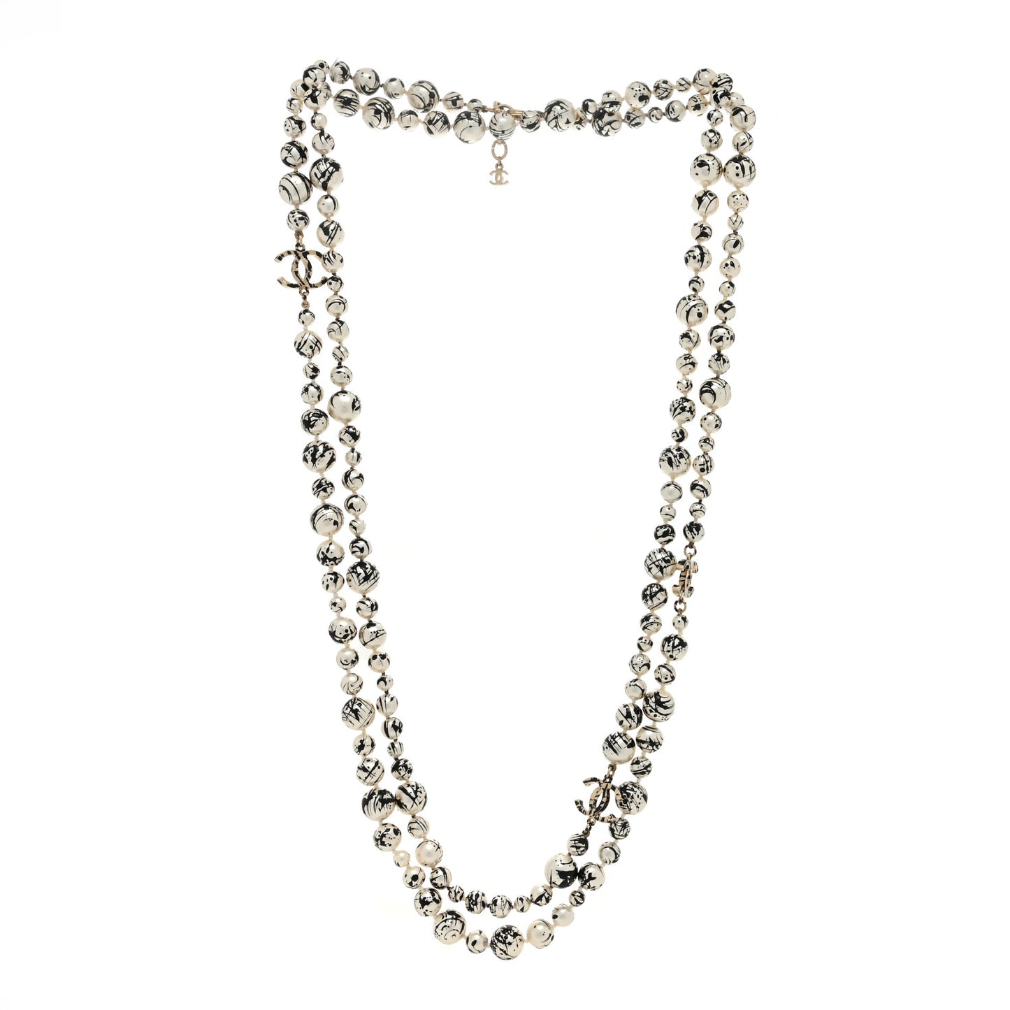 Pearl CC Graffiti Long Necklace Black Gold
