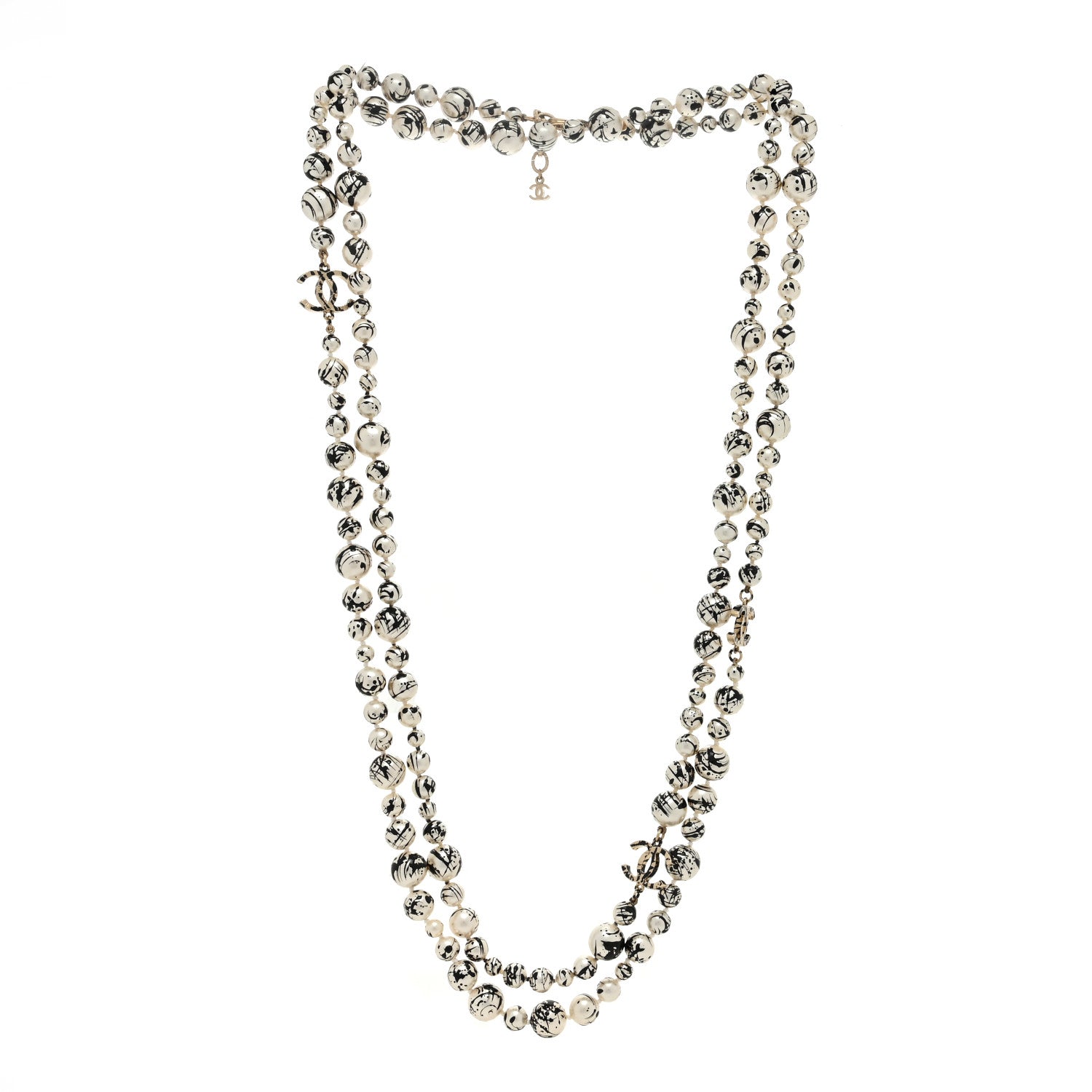 Chanel Pearl CC Graffiti Long Necklace Black Gold 2 of 3