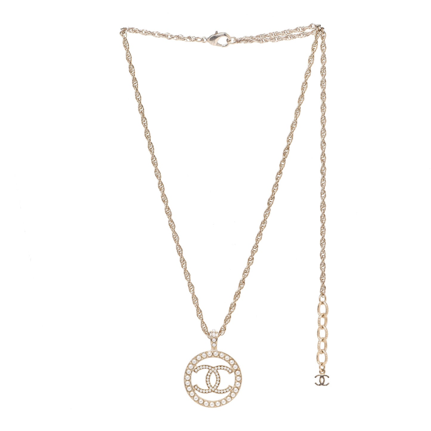 Pearl CC Round Pendant Necklace Gold