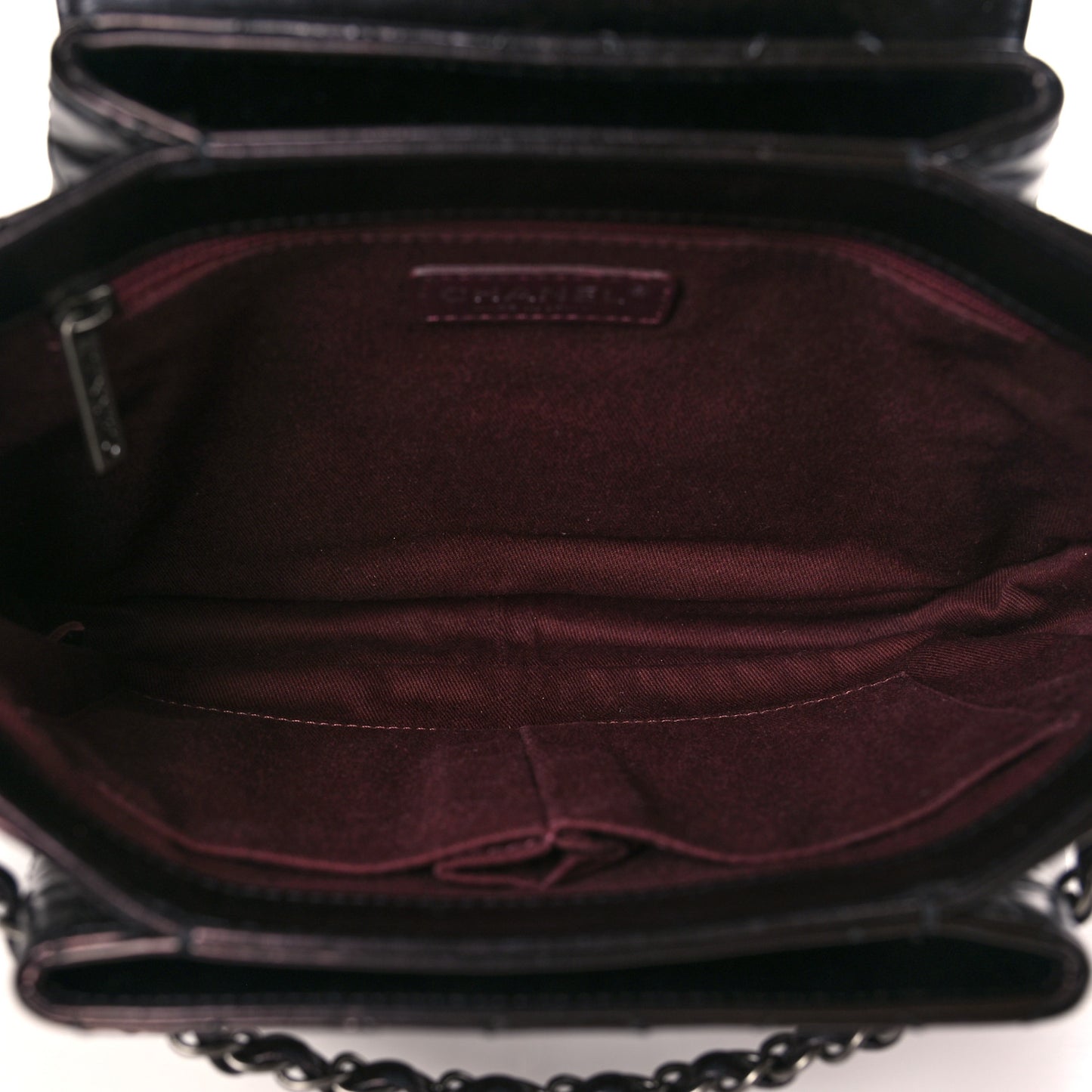 Glazed Calfskin Quilted Accordion Flap Black