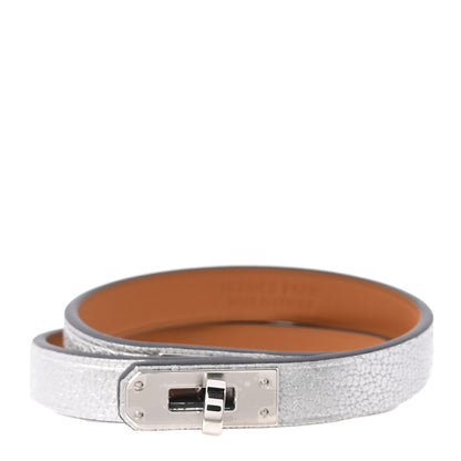 Hermes Metallic Chevre Chamkilight Double Tour Bracelet T2 Argent 1 of 5