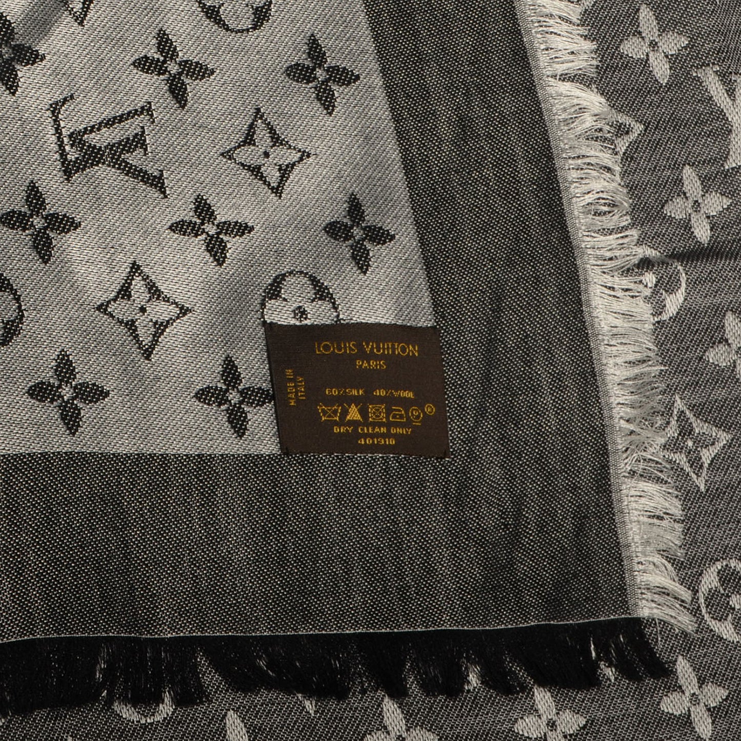 Silk Wool Monogram Denim Shawl Black