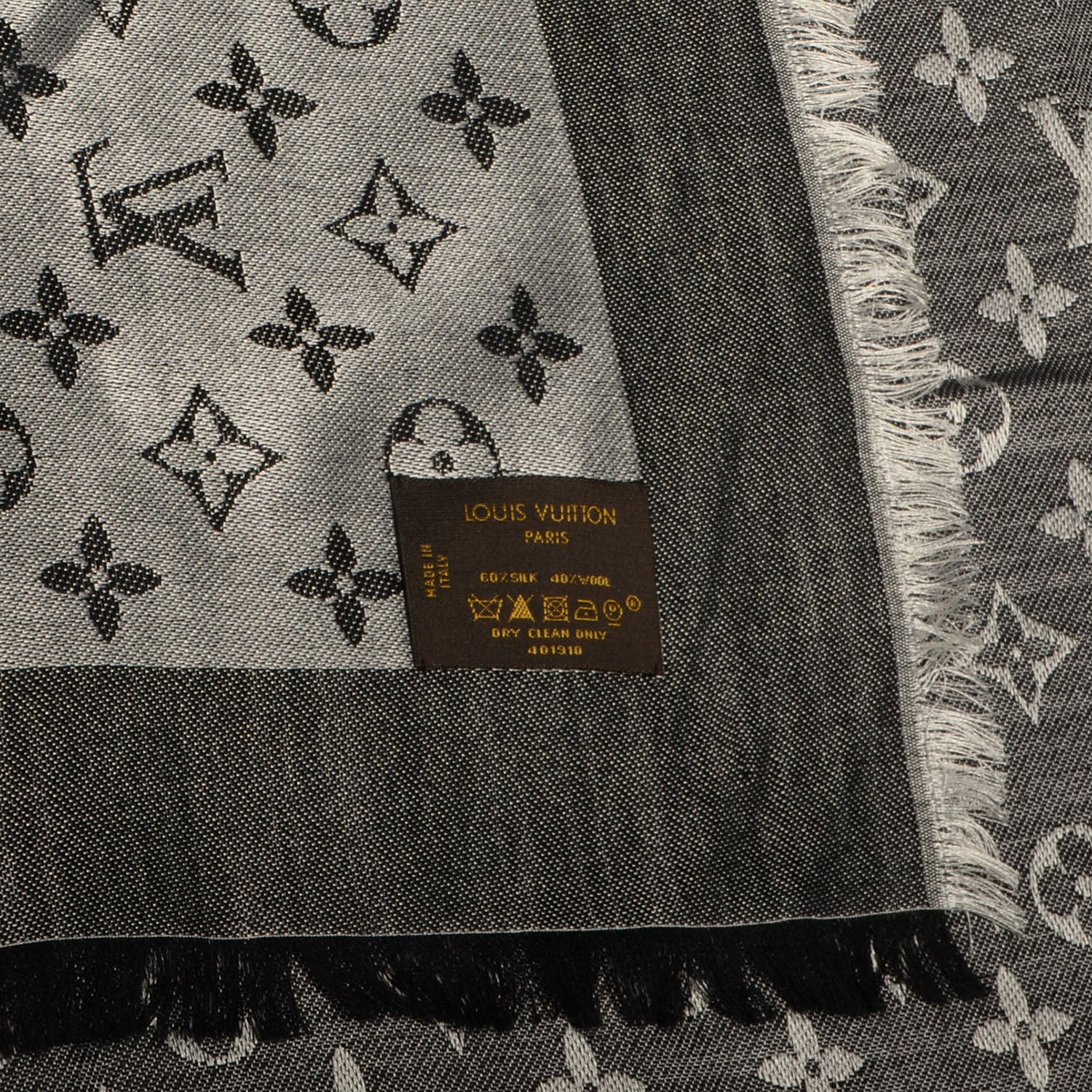 Louis Vuitton Silk Wool Monogram Denim Shawl Black 5 of 5