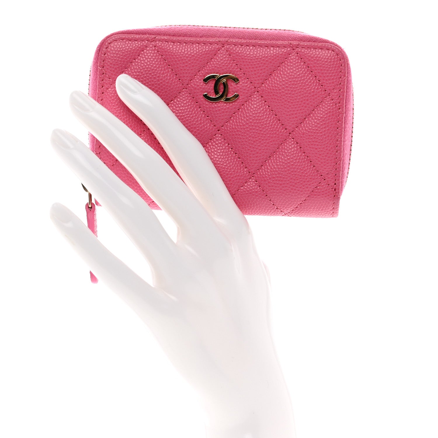 Chanel Caviar Quilted Zip Coin Purse Pink 2 of 7