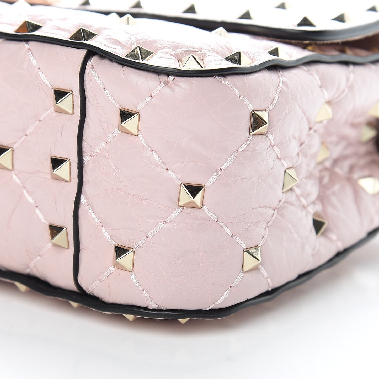 Craquele Nappa Small Rockstud Spike Shoulder Bag Water Rose