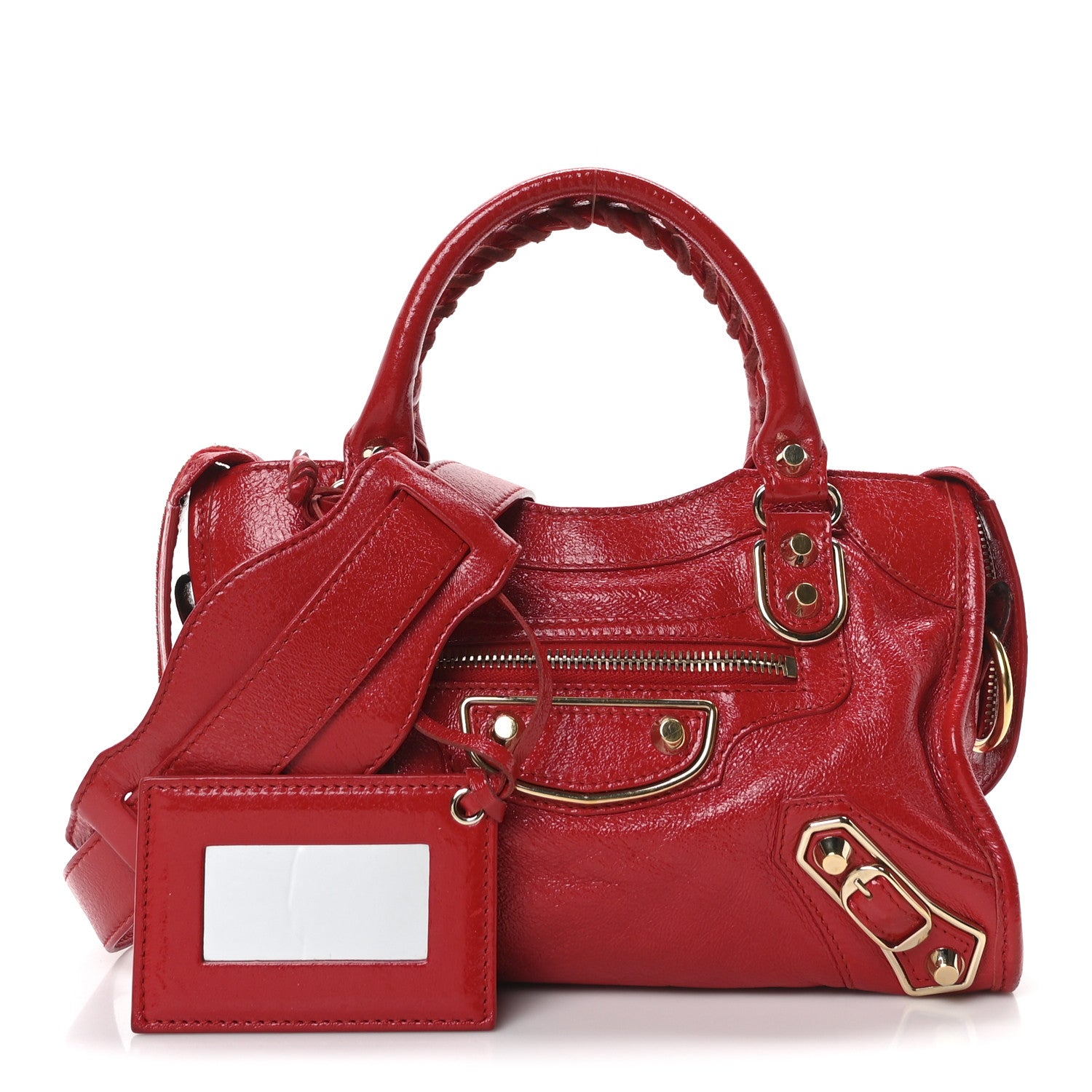 Balenciaga Glossy Nappa Gold Metallic Edge Hardware Mini City Rouge Rubis 3 of 12
