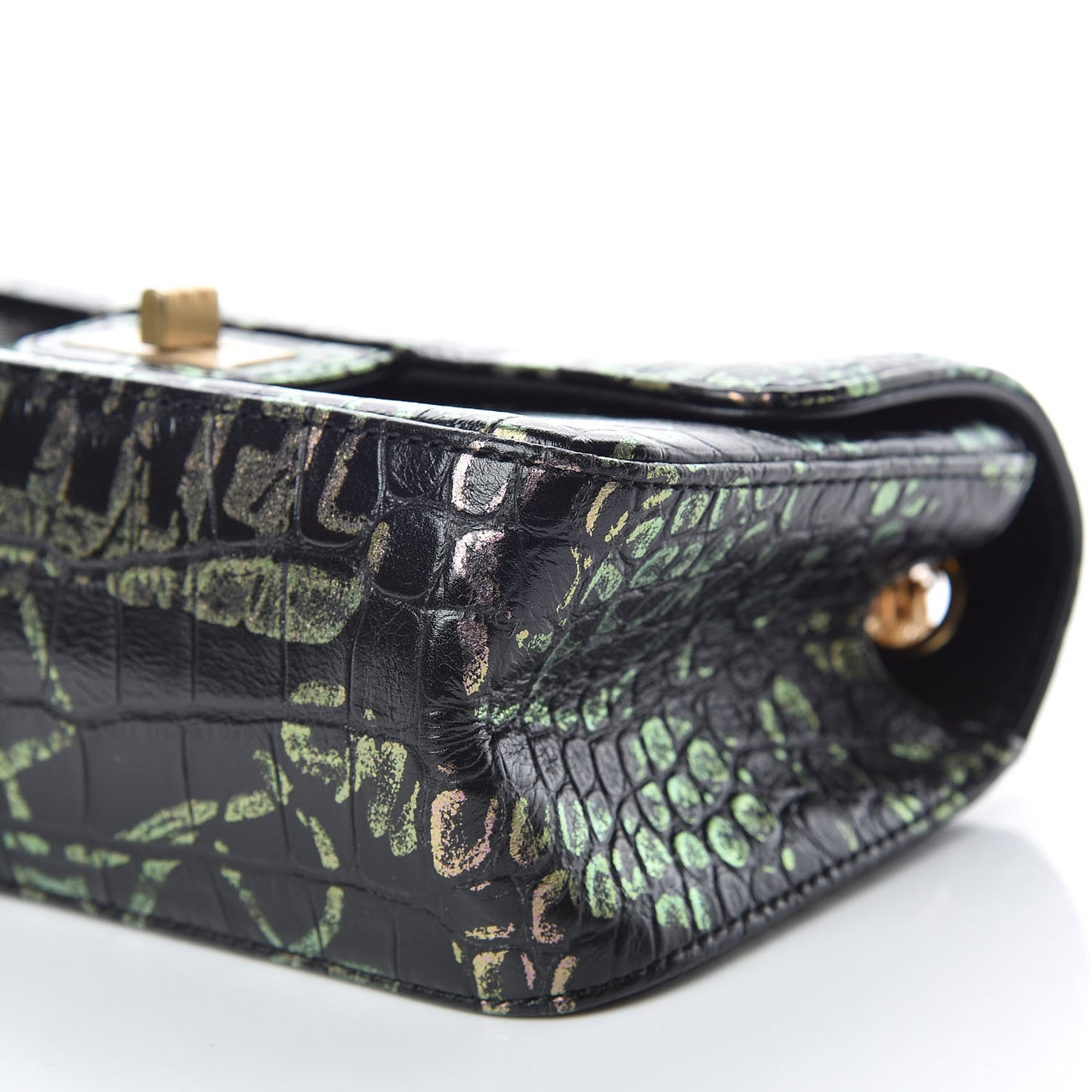 Calfskin Crocodile Embossed Graffiti 2.55 Mini Cocodile Reissue Flap Black Gold