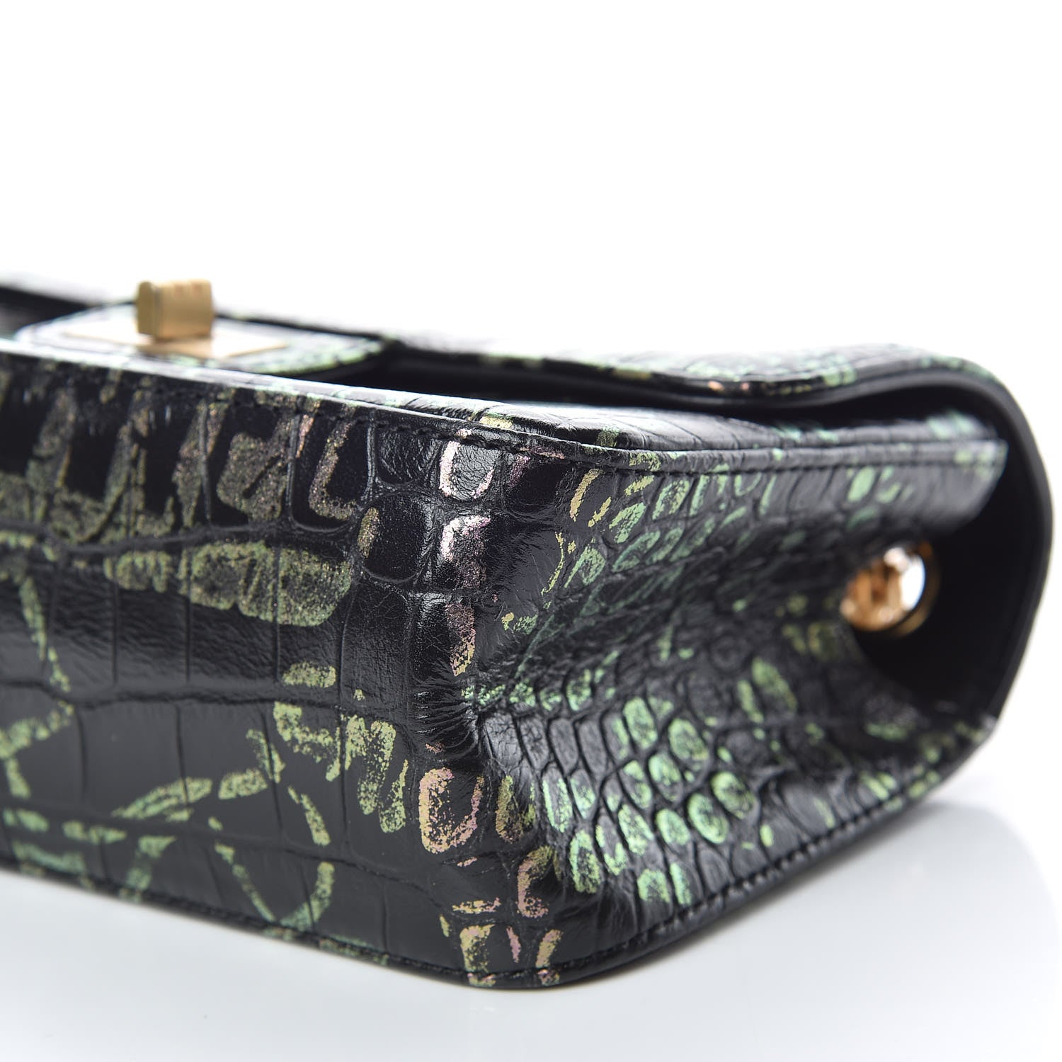 Chanel Calfskin Crocodile Embossed Graffiti 2.55 Mini Cocodile Reissue Flap Black Gold 11 of 12
