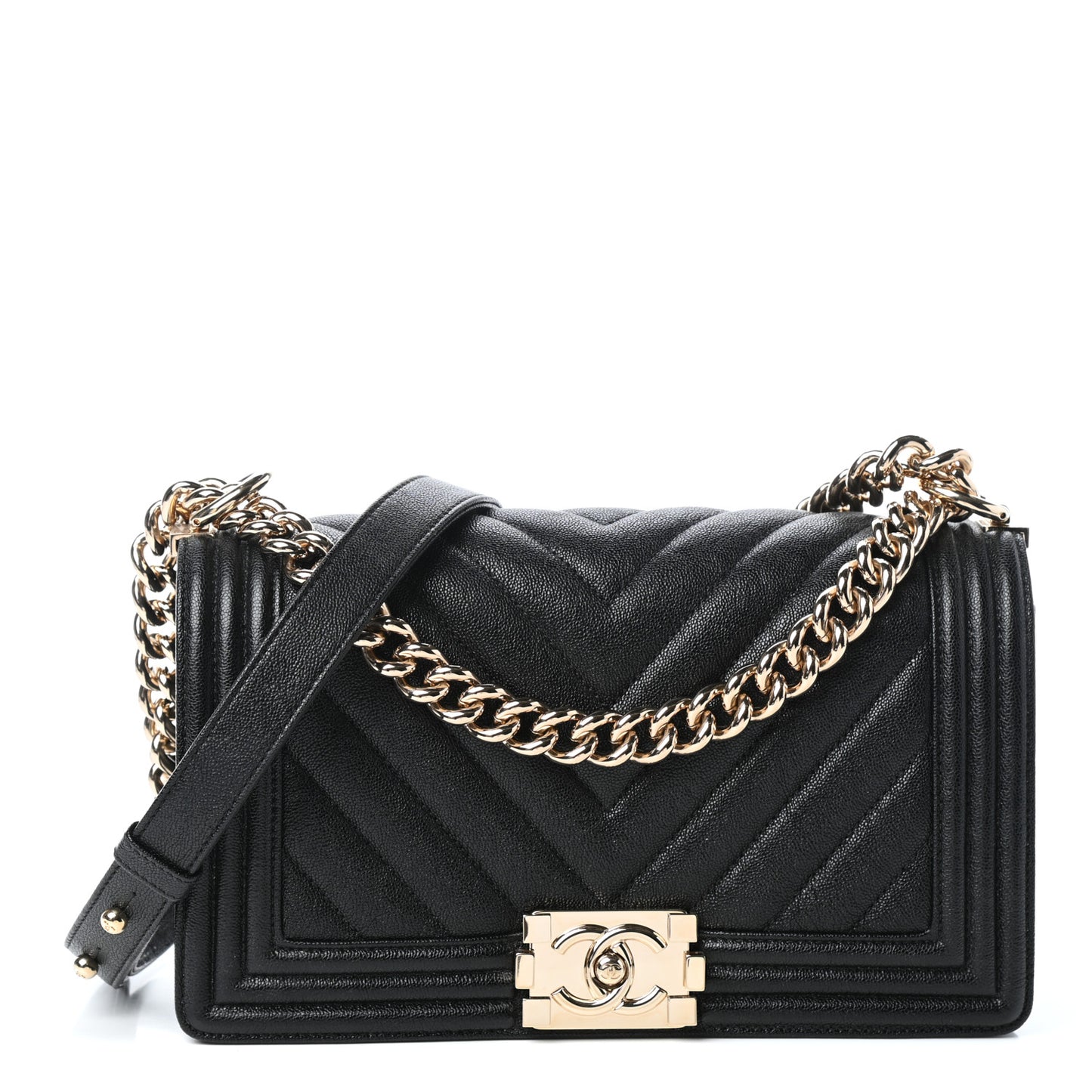 Caviar Chevron Quilted Medium Boy Flap Black