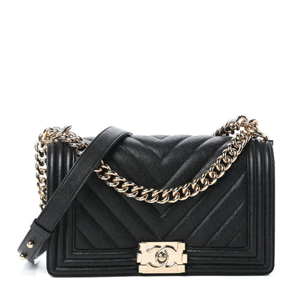 Chanel Caviar Chevron Quilted Medium Boy Flap Black 1 of 9
