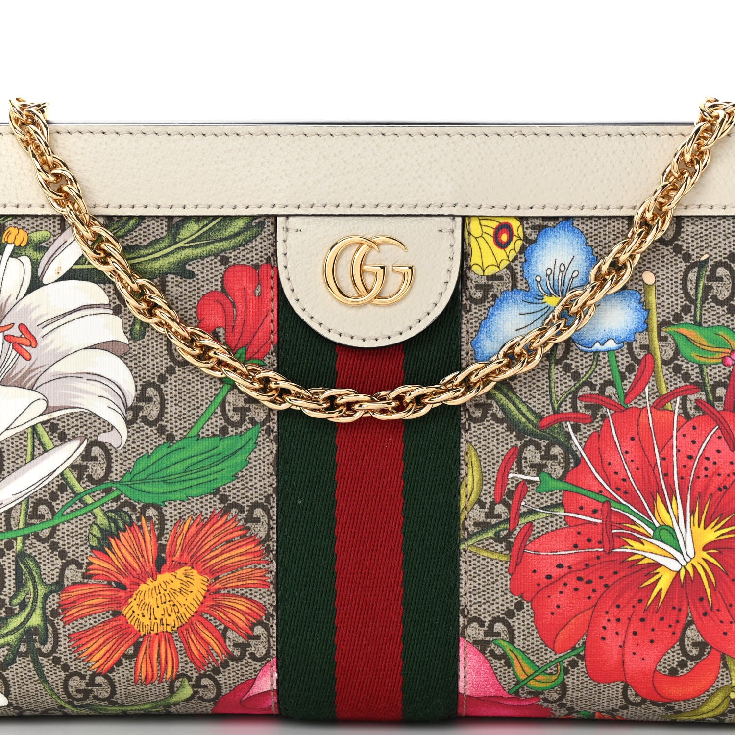 Gucci GG Supreme Monogram Flora Web Small Ophidia Chain Shoulder Bag White 8 of 11