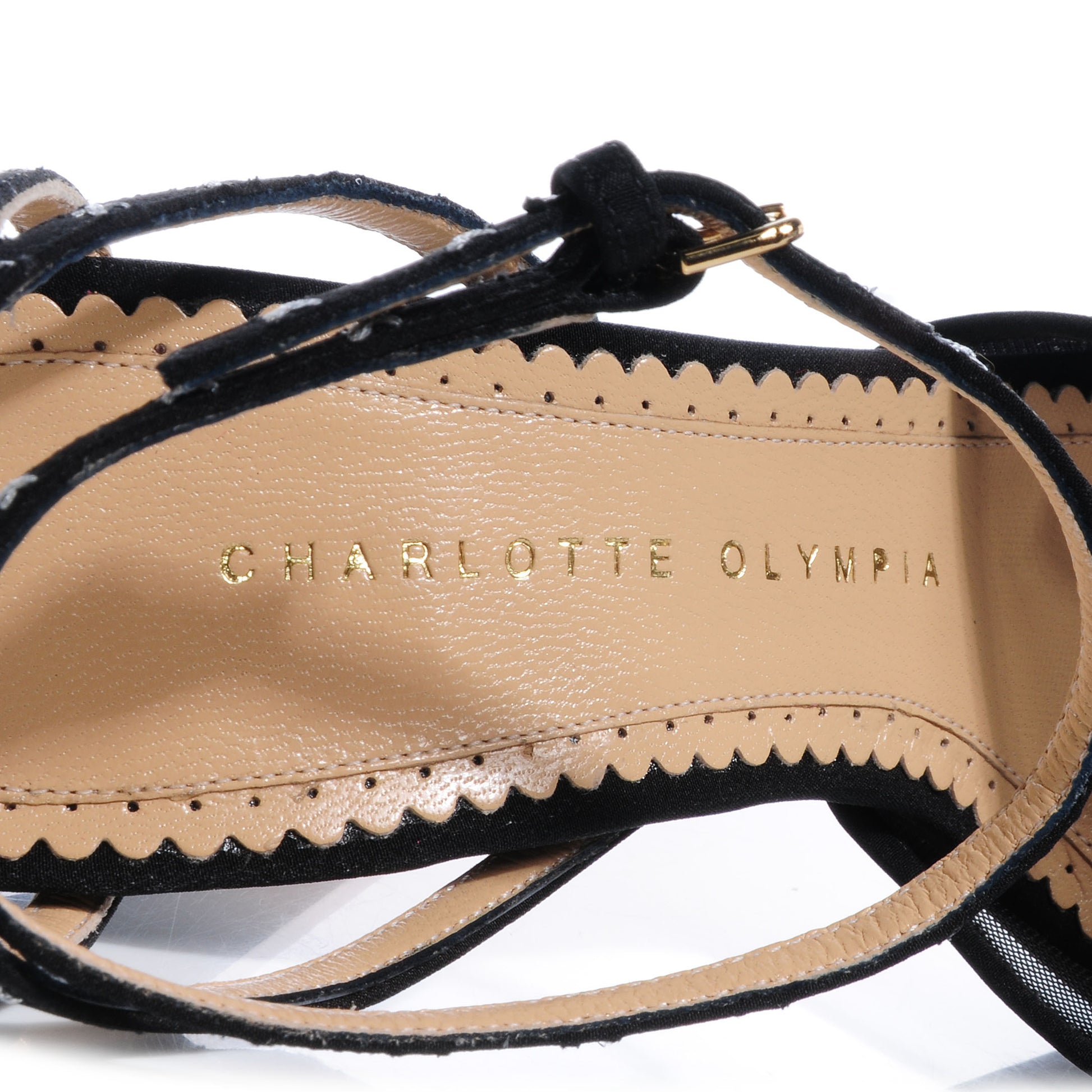 FASHIONPHILE CHARLOTTEOLYMPIACrepeSatinParisAnkleStrapPlatformSandals38Black 6 of 7