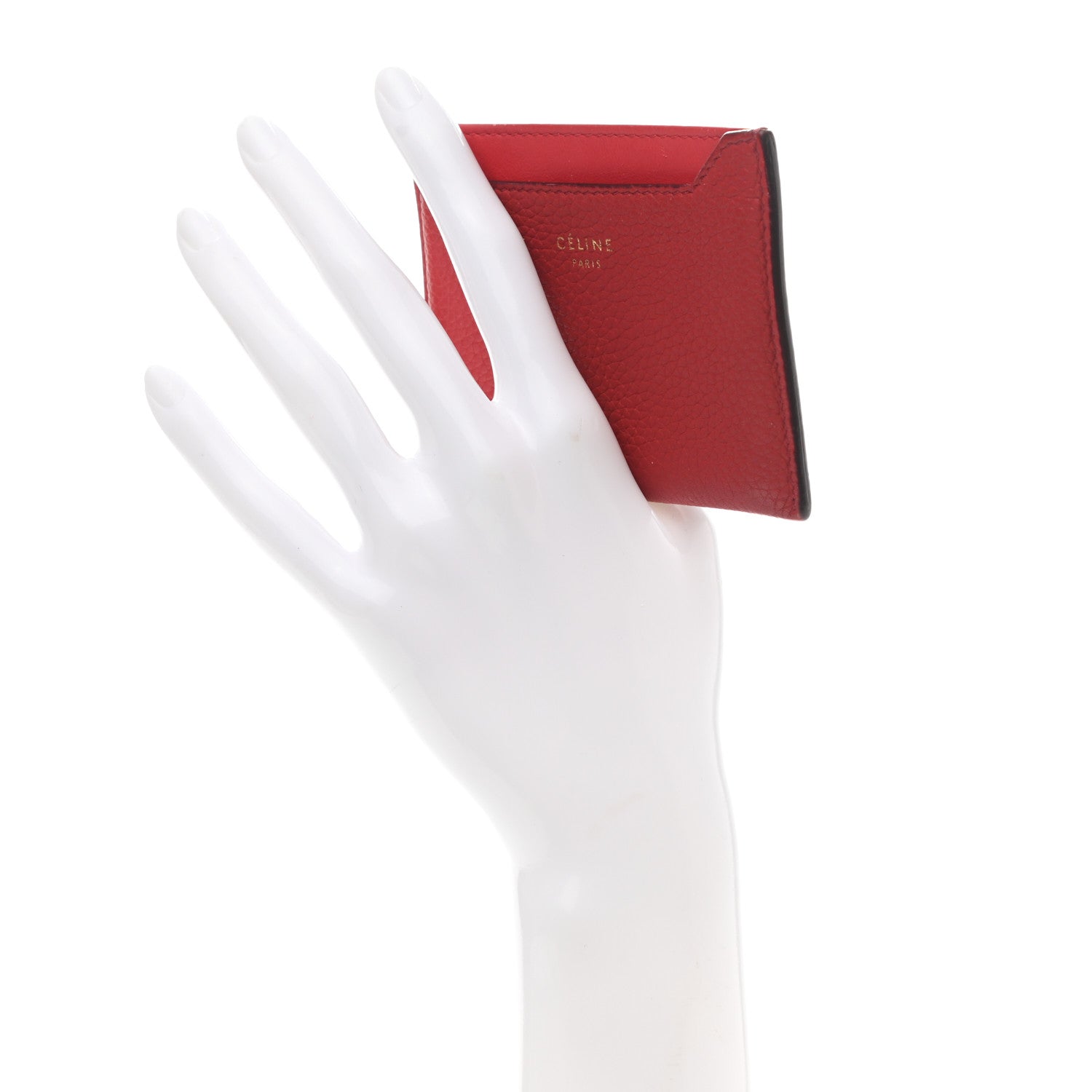 Celine Drummed Calfskin Bi-Color Card Holder Red 2 of 7