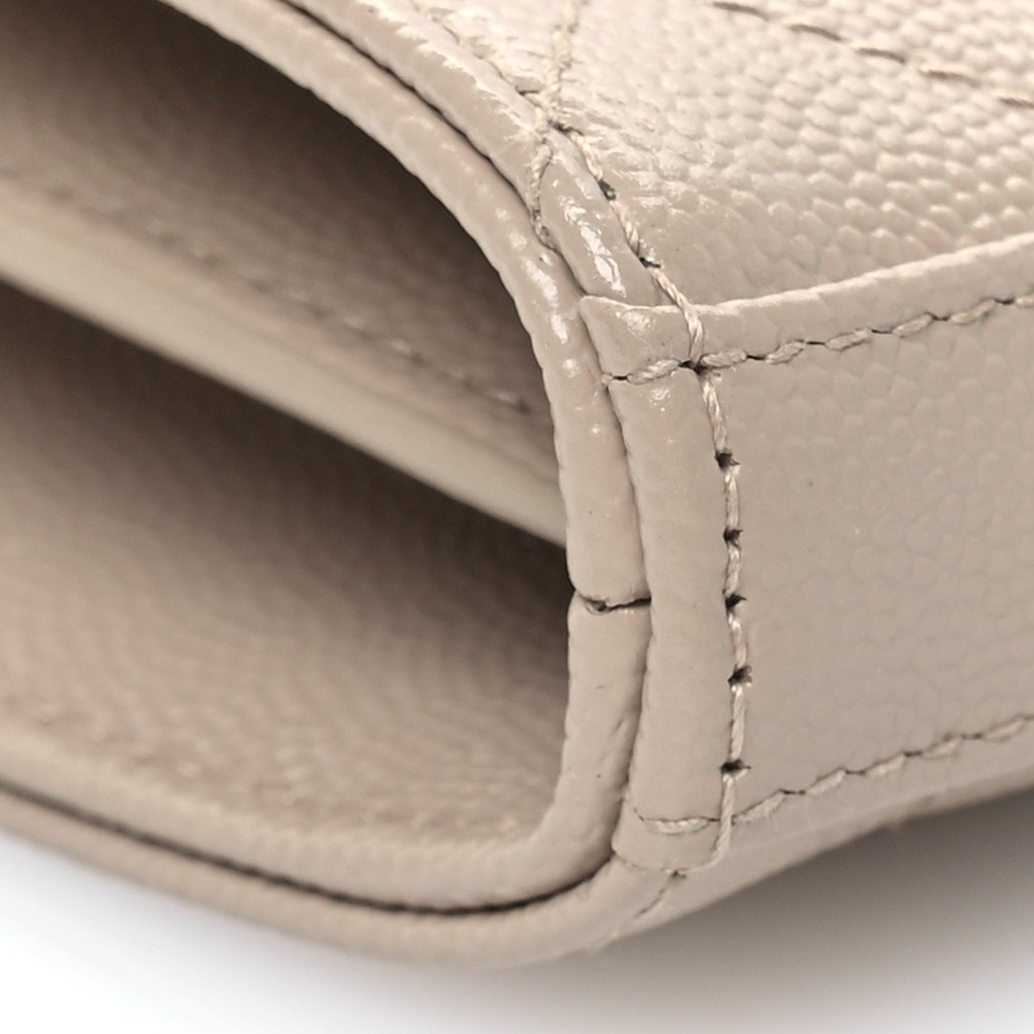 Saint Laurent Grain De Poudre Mixed Matelasse Triquilt Monogram Chain Wallet Dark Beige 9 of 11