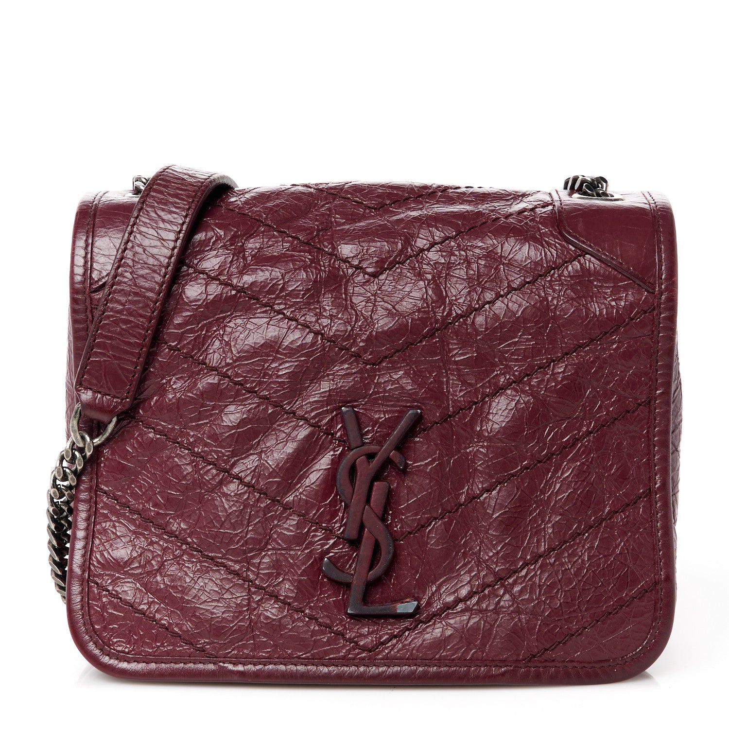Saint Laurent Crinkled Calfskin Matelasse Monogram Niki Chain Wallet Dark Legion Red 1 of 11