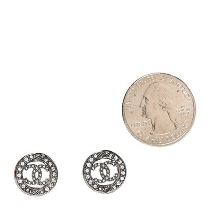 Chanel Metal Crystal CC Logo Round Earrings Silver 3 of 10