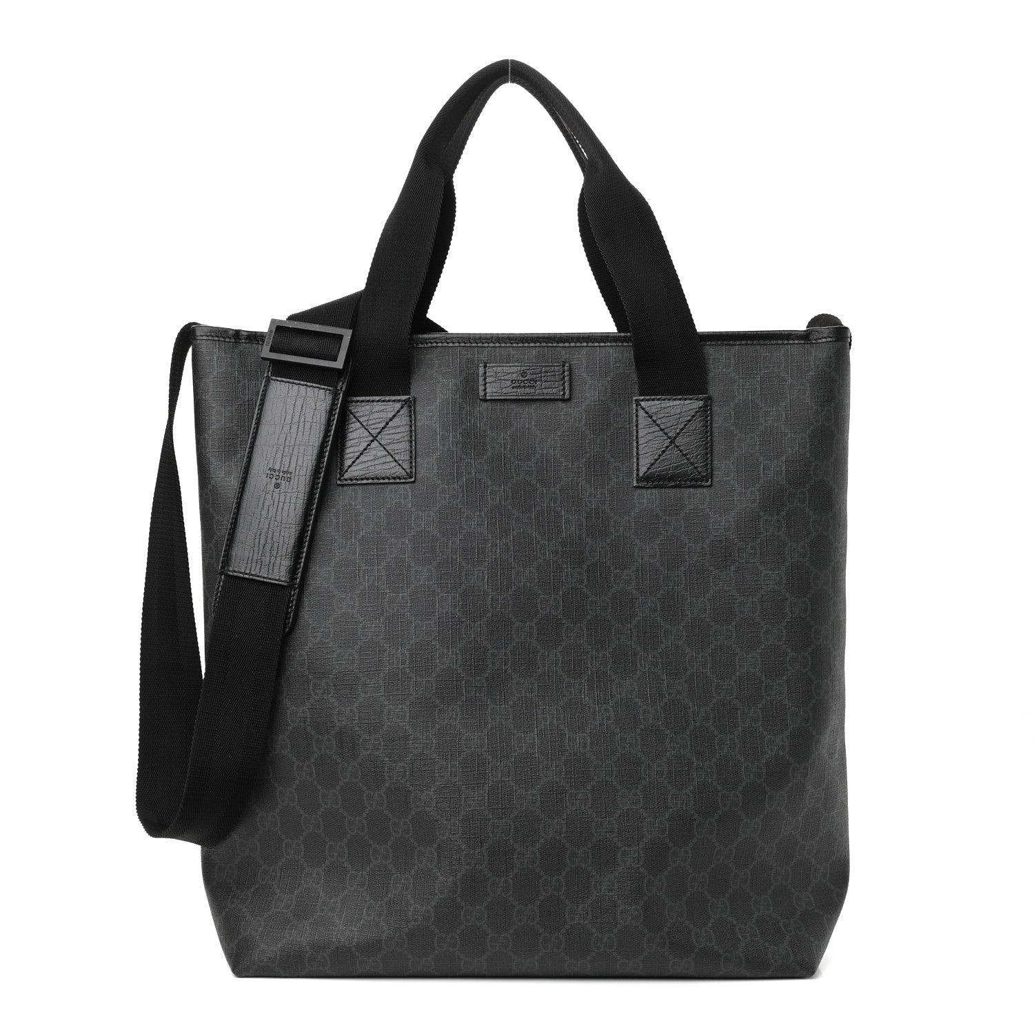 Gucci GG Supreme Monogram Web Handle Vertical Tote Black Grey 1 of 10