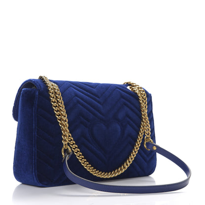 Gucci Velvet Matelasse Medium GG Marmont Shoulder Bag Cobalt Blue 2 of 9
