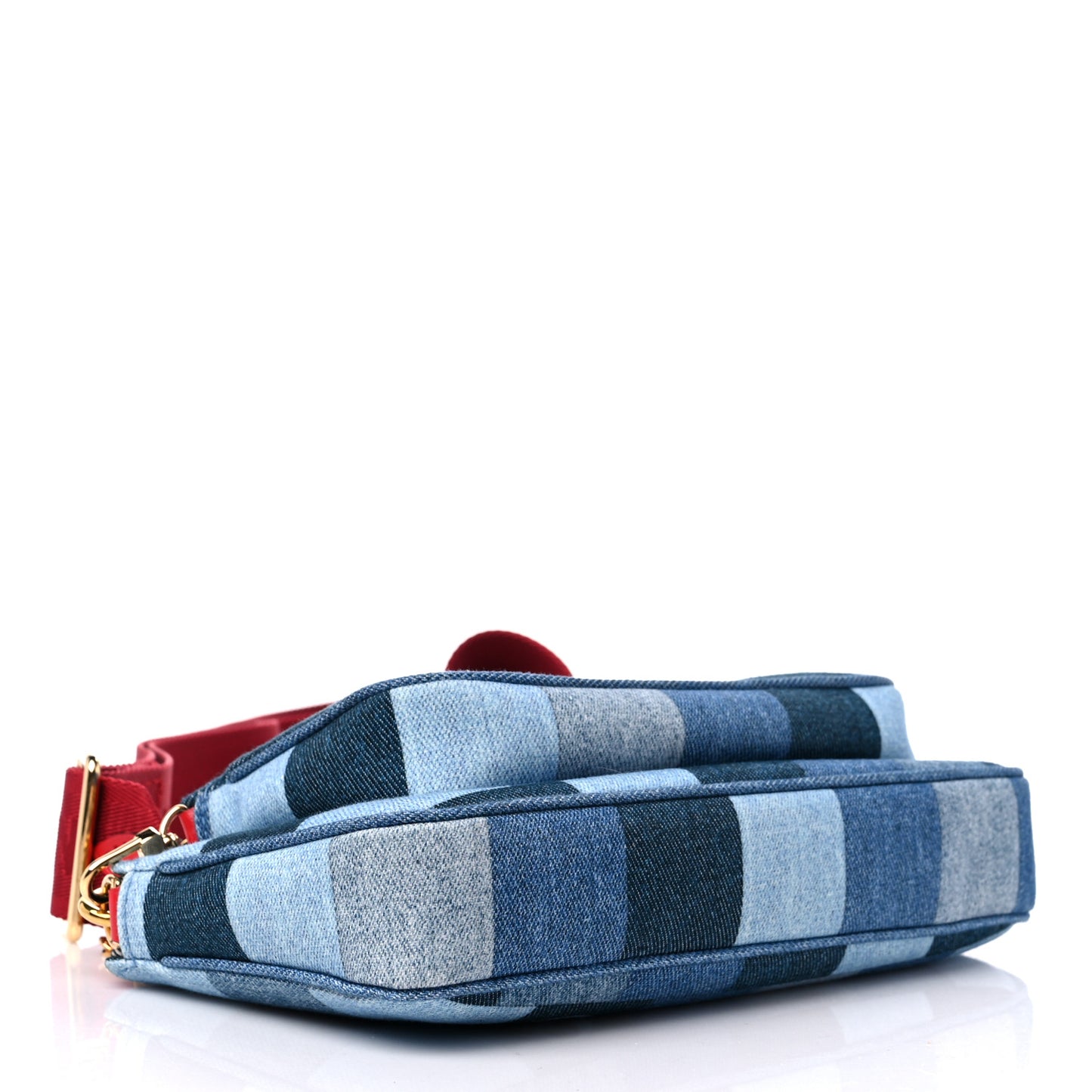 Denim Damier Monogram Patchwork Multi Pochette Accessories Blue Rouge