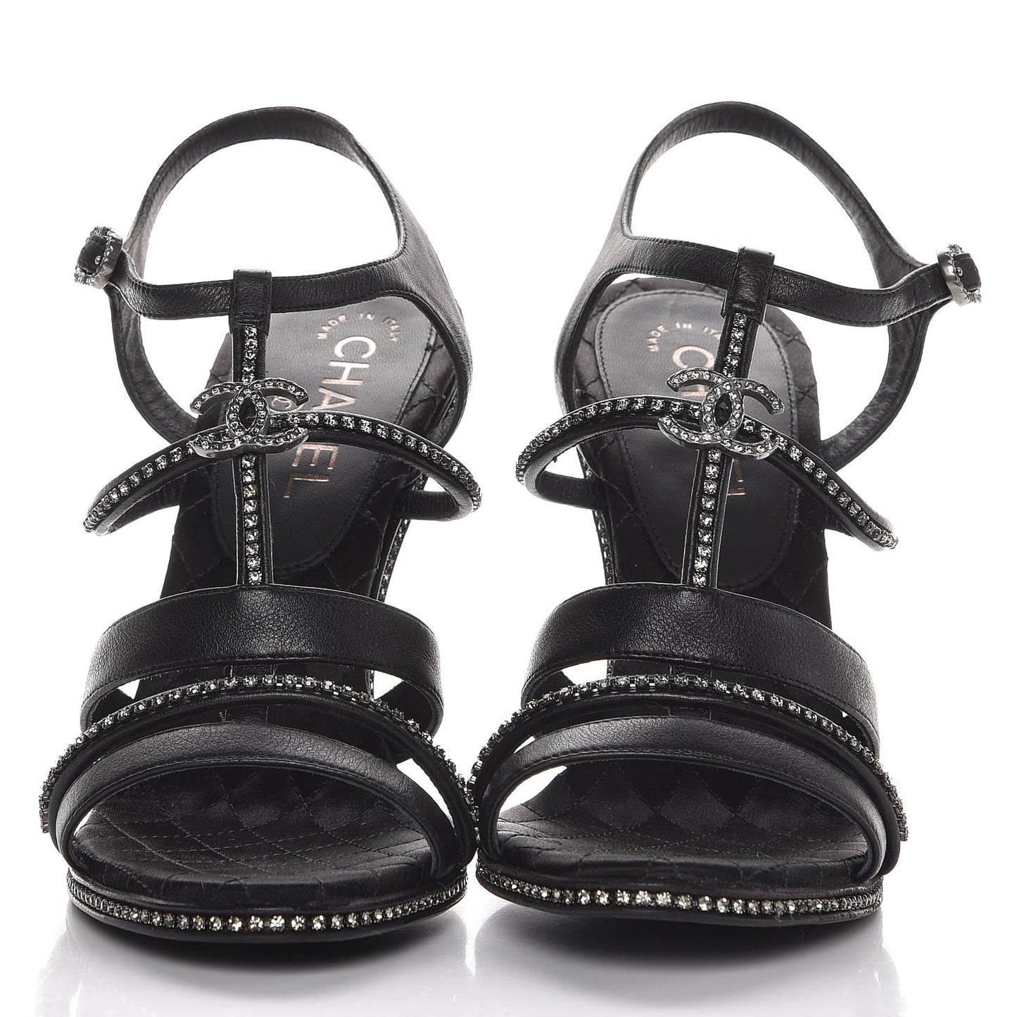 Calfskin Crystal Strappy Sandals 38.5 Black